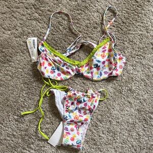 BNWT Heavy Manners 1 Fish 2 Fish 🐟 Ruffled Up Underwire Top & Side Tie Bottoms